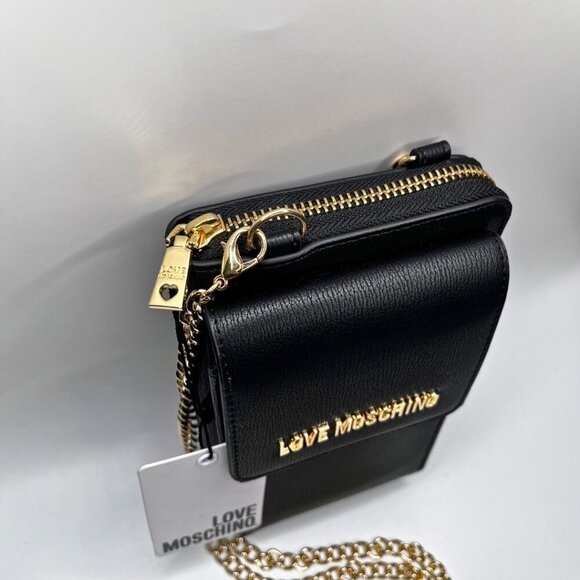 NWT LOVE MOSCHINO BLACK FAUX LEATHER GOLD CHAIN CROSSBODY BAG - OS - Picture 9 of 12